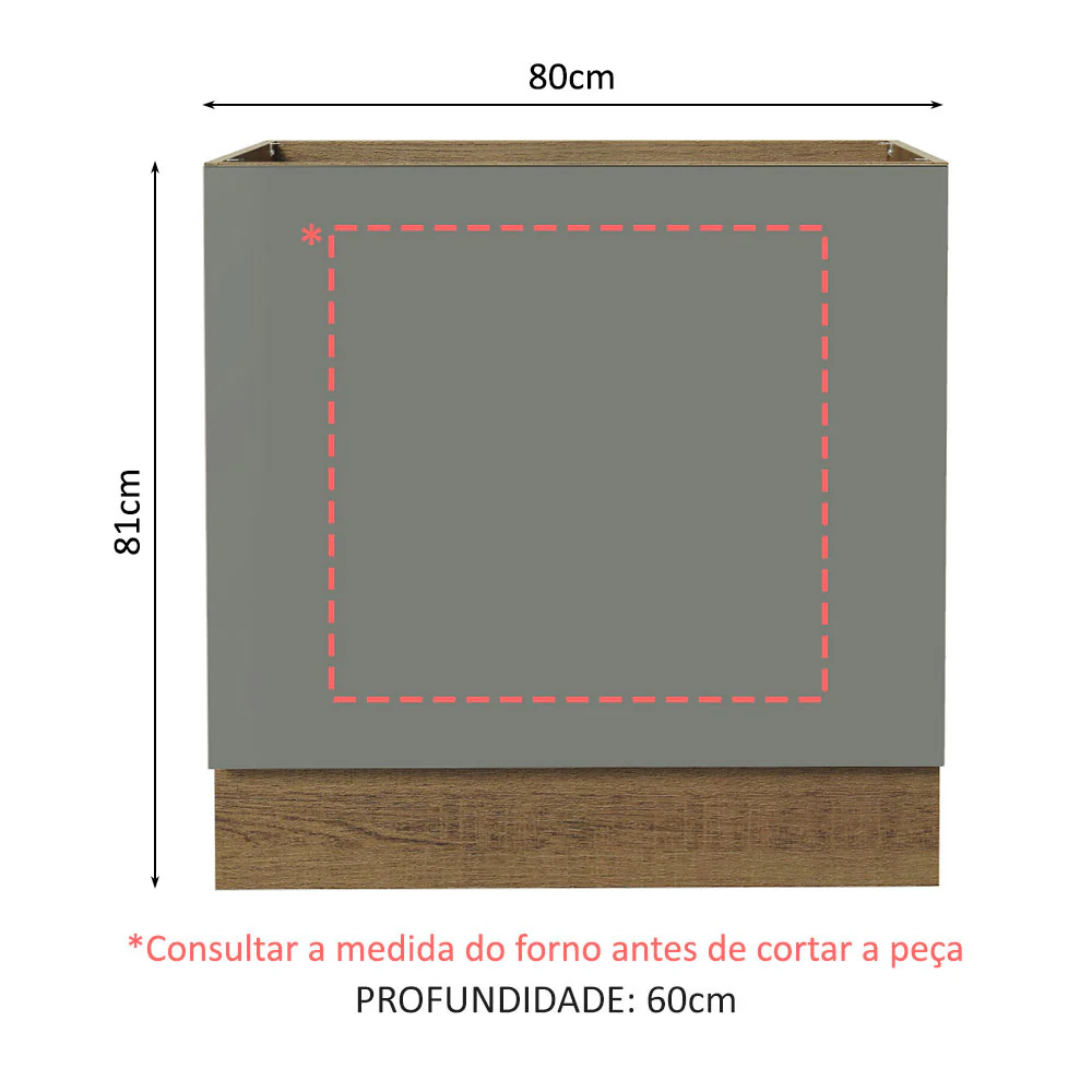 Balcão para Forno de Embutir 80 x 60 cm Sem Tampo Rustic/Cinza Agata Madesa - Image 2