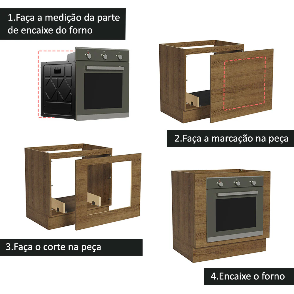Balcão para Forno de Embutir 80 x 60 cm Sem Tampo Rustic Glamy, Lux, Stella Madesa - Image 4