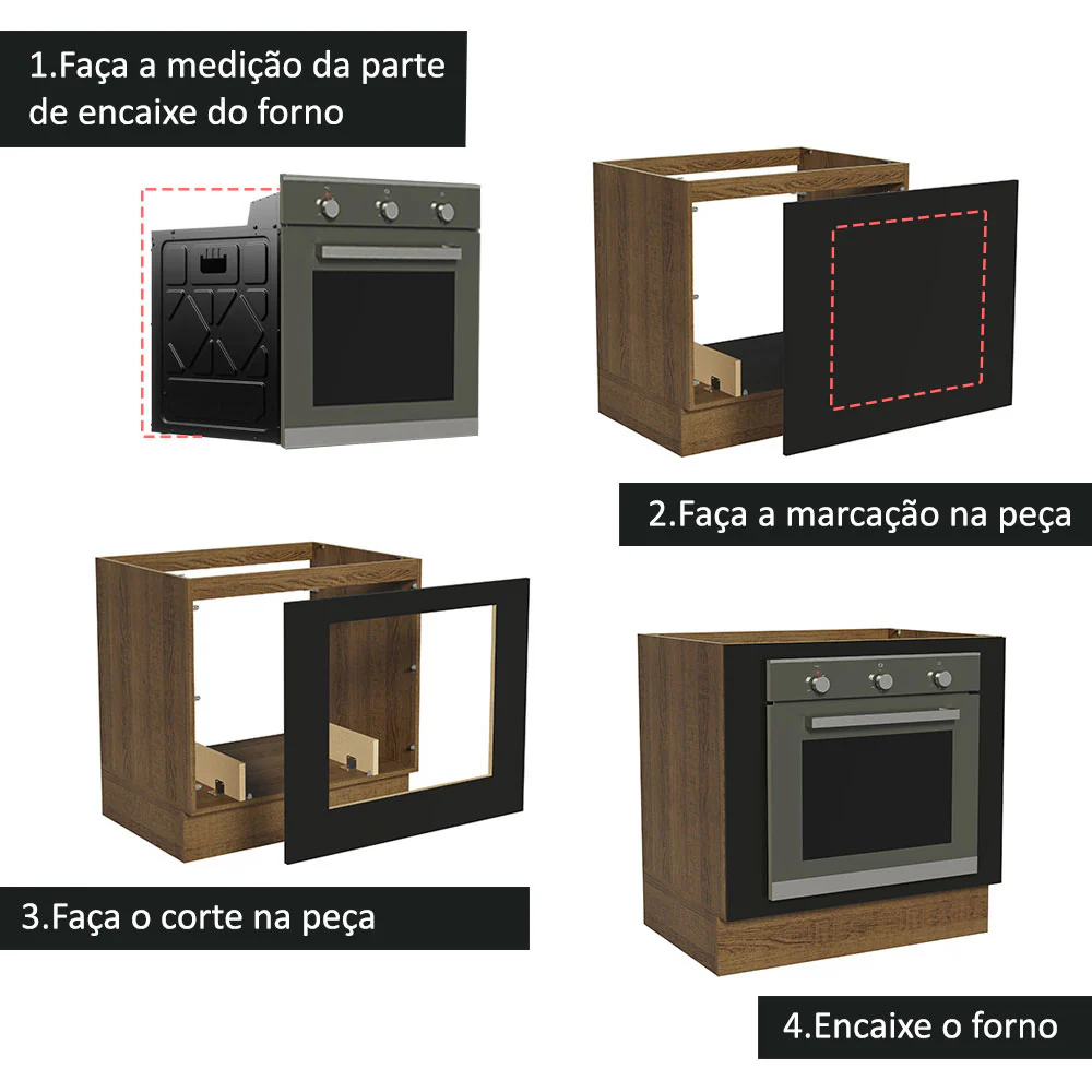 Balcão para Forno de Embutir 80 x 60 cm Sem Tampo Rustic/Preto Agata, Glamy, Madesa - Image 4