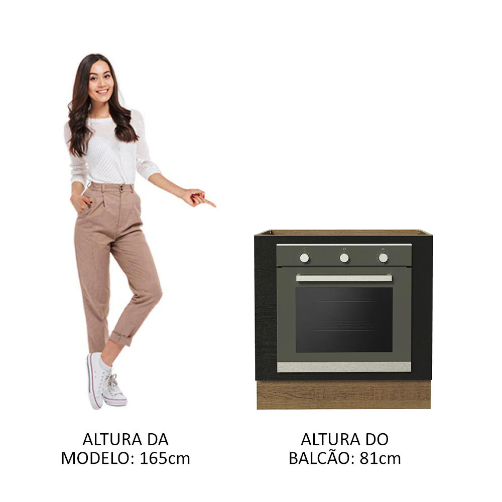 Balcão para Forno de Embutir 80 x 60 cm Sem Tampo Rustic/Preto Agata, Glamy, Madesa - Image 5