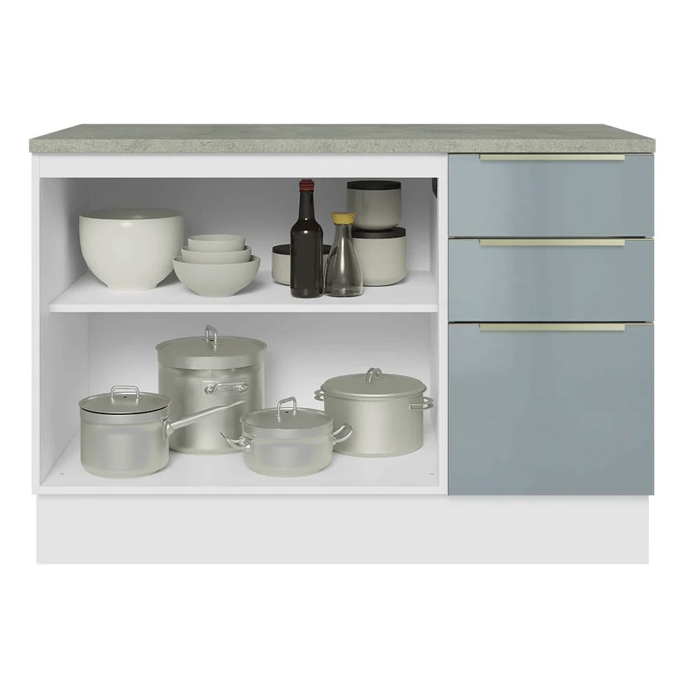 Balcão de Cozinha 120 x 60 cm 2 Portas 3 Gavetas (Com Tampo) Branco/Cinza Lux Madesa - Image 4