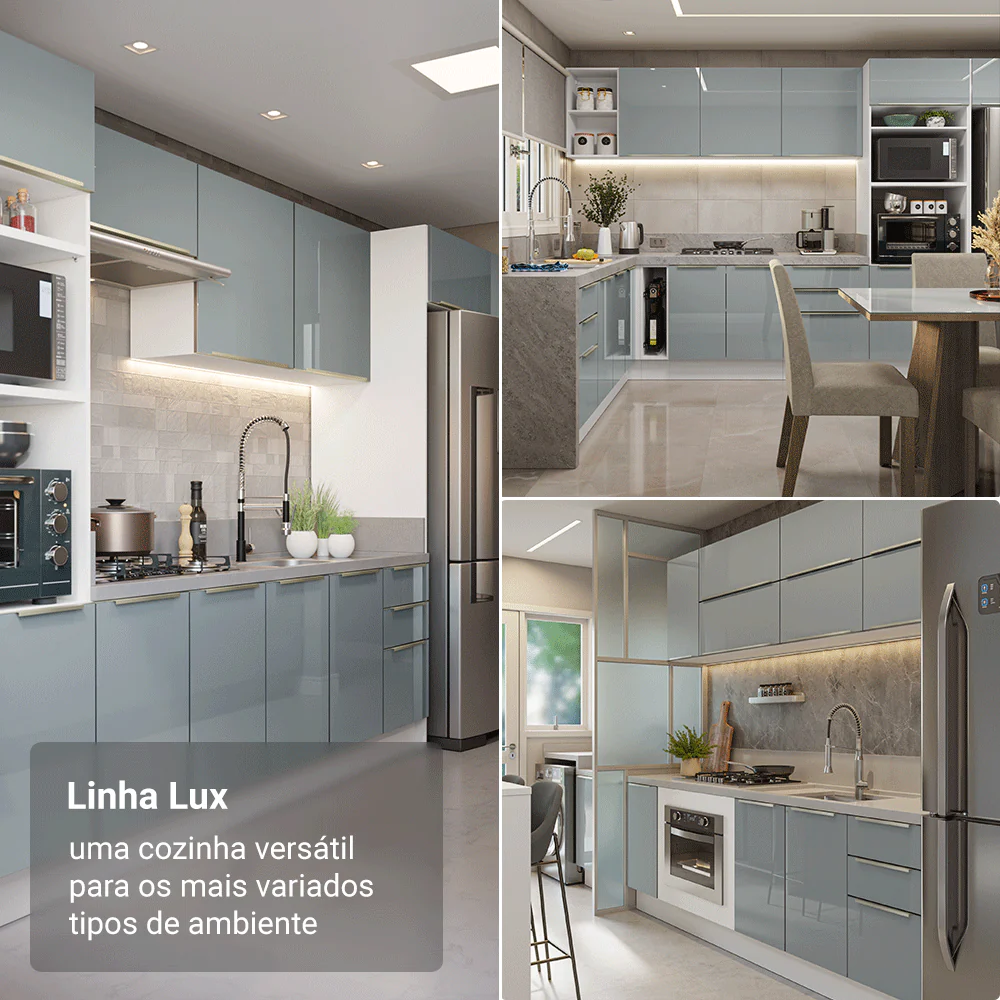 Balcão de Cozinha 120 x 60 cm 2 Portas 3 Gavetas (Com Tampo) Branco/Cinza Lux Madesa - Image 5