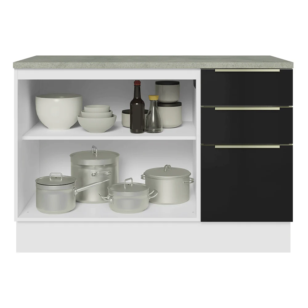 Balcão de Cozinha 120 x 60 cm 2 Portas 3 Gavetas (Com Tampo) Branco/Preto Lux Madesa - Image 4