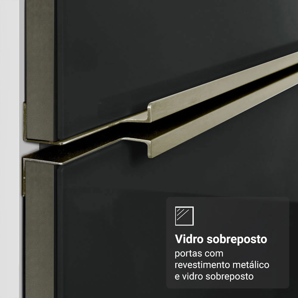 Balcão de Cozinha 120 x 60 cm 2 Portas 3 Gavetas (Com Tampo) Branco/Preto Lux Madesa - Image 8