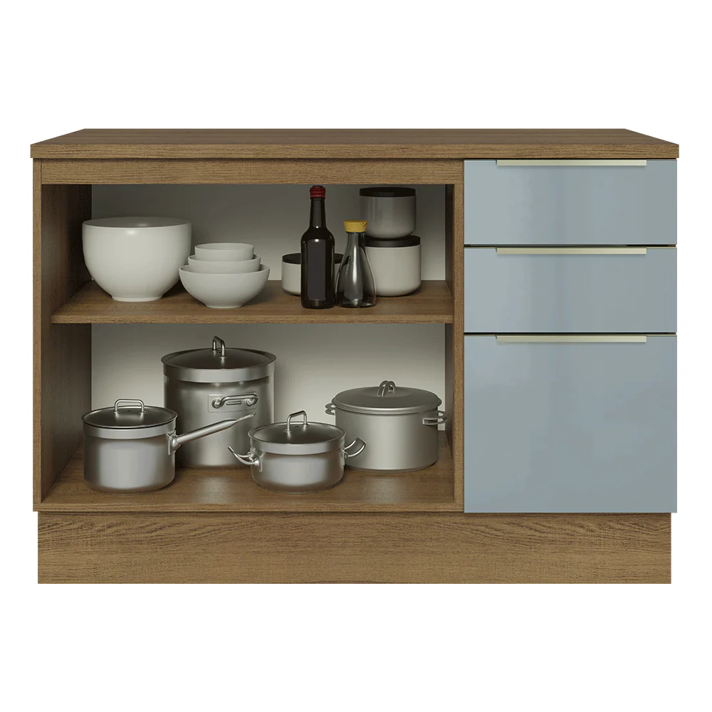 Balcão de Cozinha 120 x 60 cm 2 Portas 3 Gavetas (Com Tampo) Rustic/Cinza Lux Madesa - Image 4