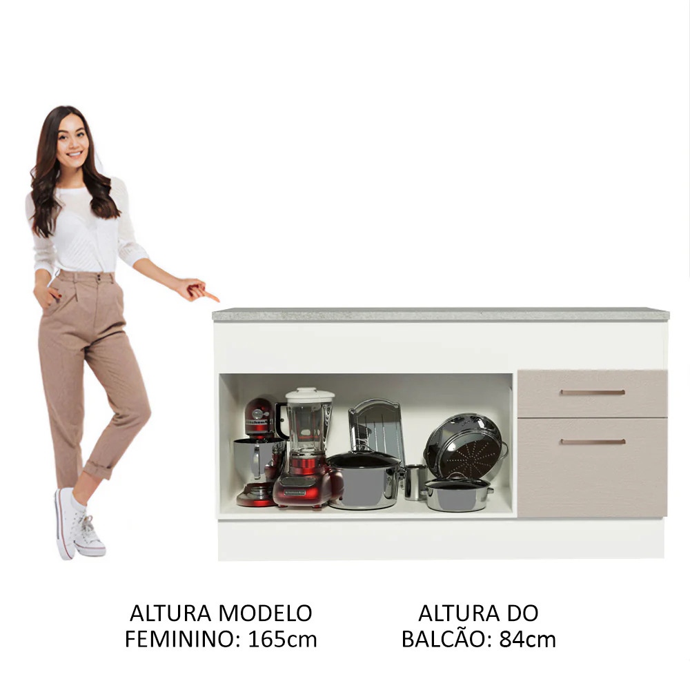 Balcão 150 cm 2 Portas e 2 Gavetas (Com Tampo) Branco/Crema Agata Madesa - Image 4