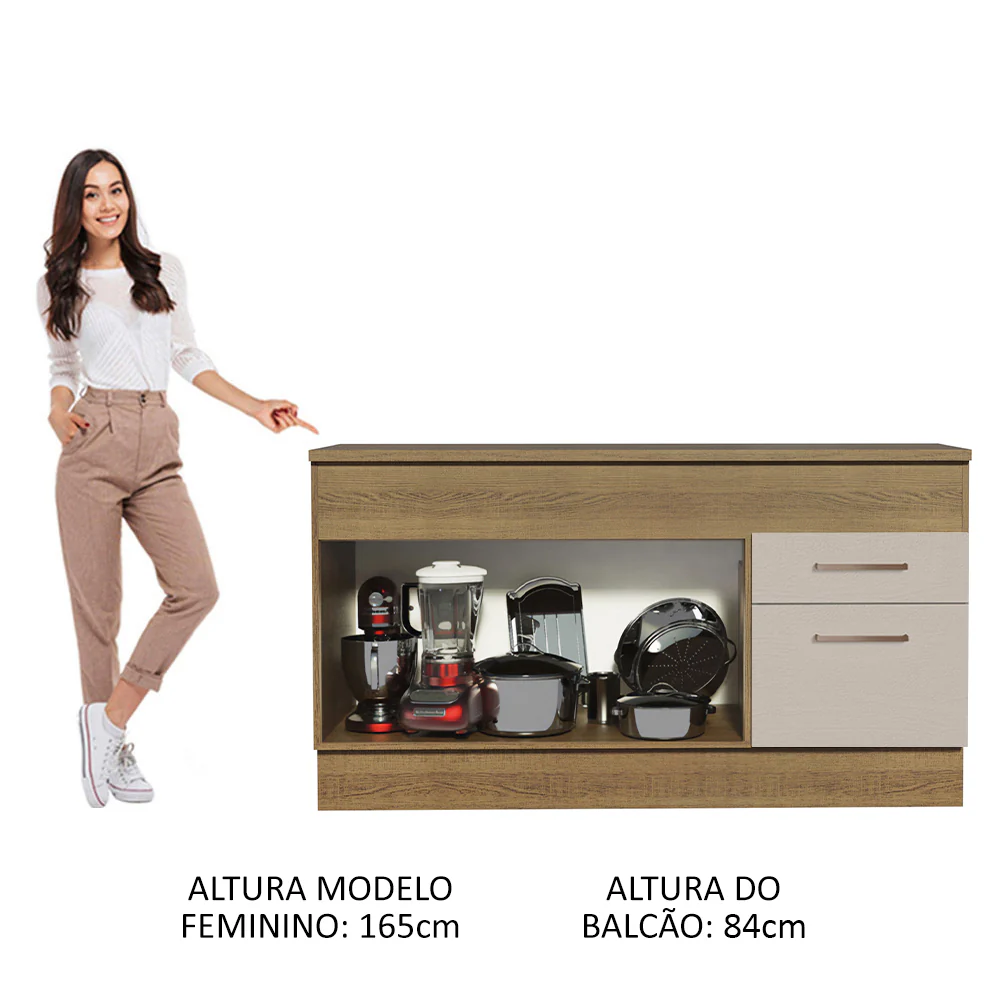 Balcão 150 cm 2 Portas e 2 Gavetas (Com Tampo) Rustic/Crema Agata Madesa - Image 4
