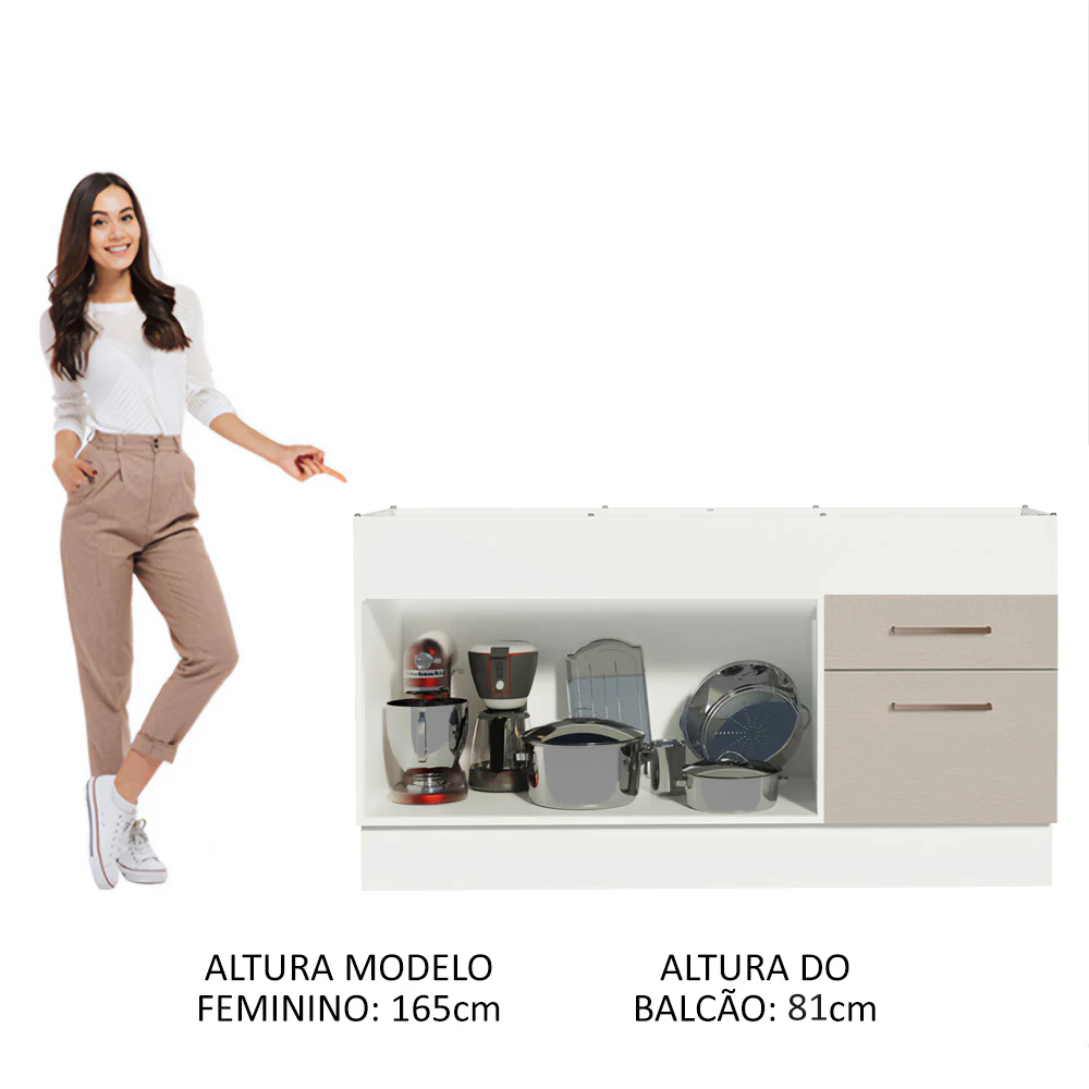 Balcão de Pia 150 cm 2 Portas e 2 Gavetas (Sem Tampo e Pia) Branco/Crema Agata Madesa - Image 4