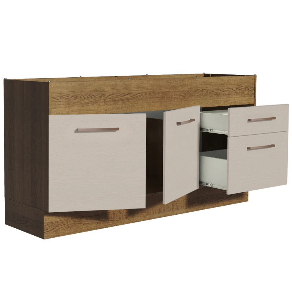 Balcão de Pia 150 cm 2 Portas e 2 Gavetas (Sem Tampo e Pia) Rustic/Crema Agata Madesa - Image 3