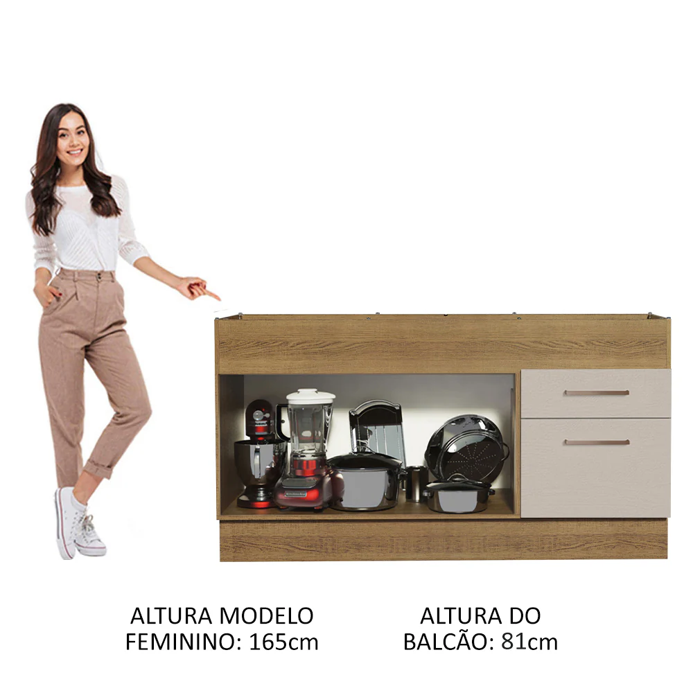Balcão de Pia 150 cm 2 Portas e 2 Gavetas (Sem Tampo e Pia) Rustic/Crema Agata Madesa - Image 4