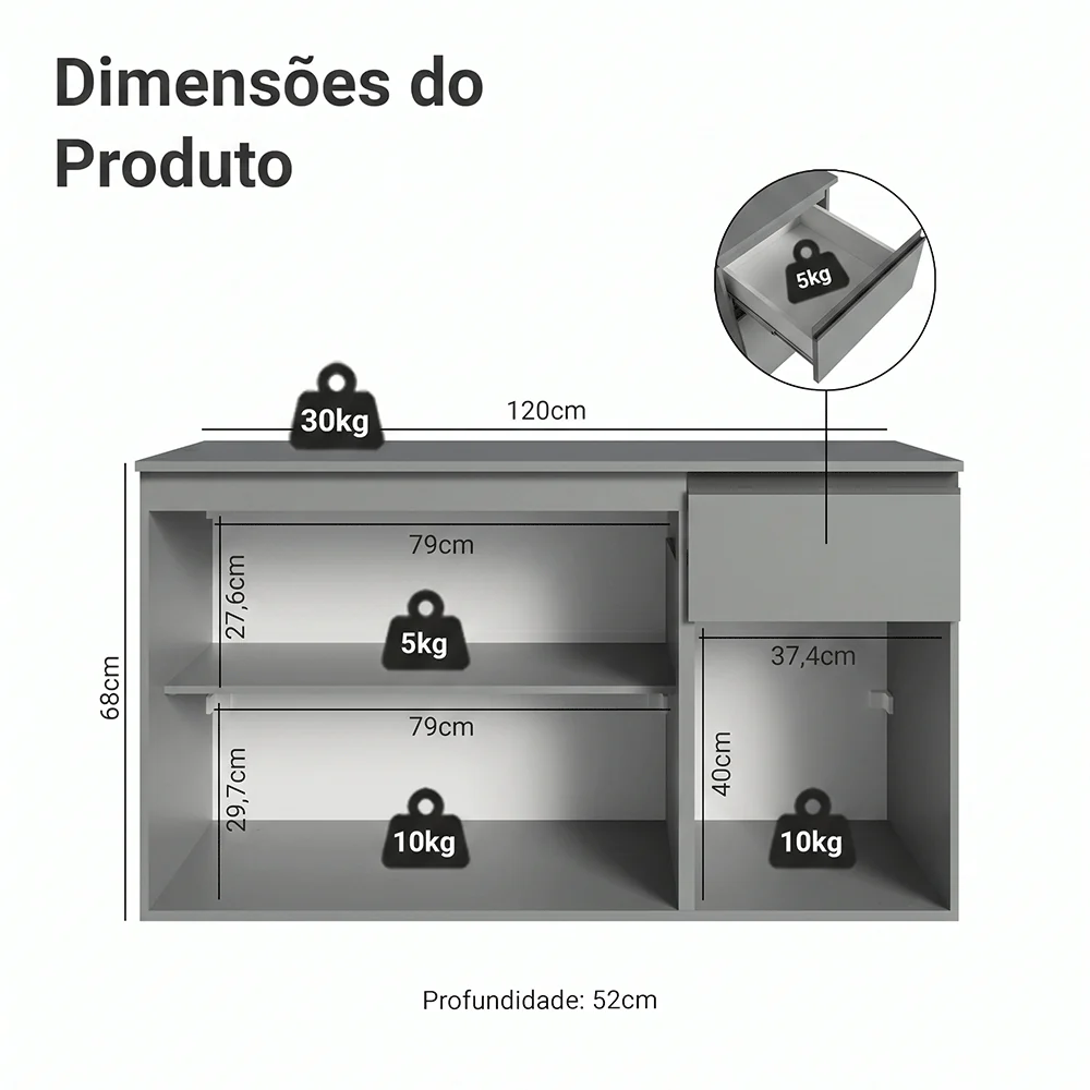 Balcão de Pia 3 Portas 1 Gaveta Suspenso Cinza Nice Madesa - Image 2