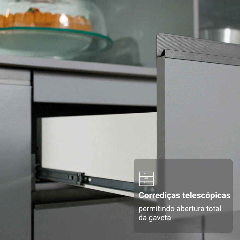 Balcão de Pia 3 Portas 1 Gaveta Suspenso Cinza Nice Madesa - Image 5