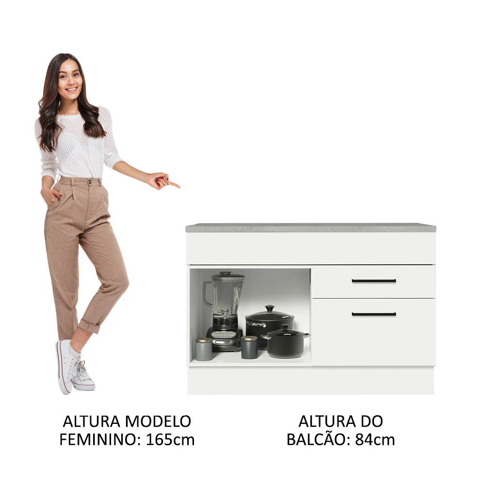 Balcão Cozinha 1 Porta e 2 Gavetas (Com Tampo) Branco Agata Madesa - Image 6