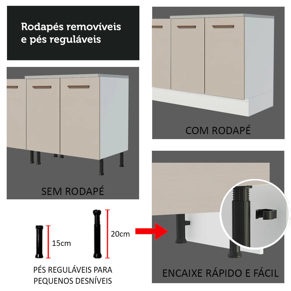 Balcão Cozinha 1 Porta e 2 Gavetas (Com Tampo) Branco/Crema Agata Madesa - Image 9