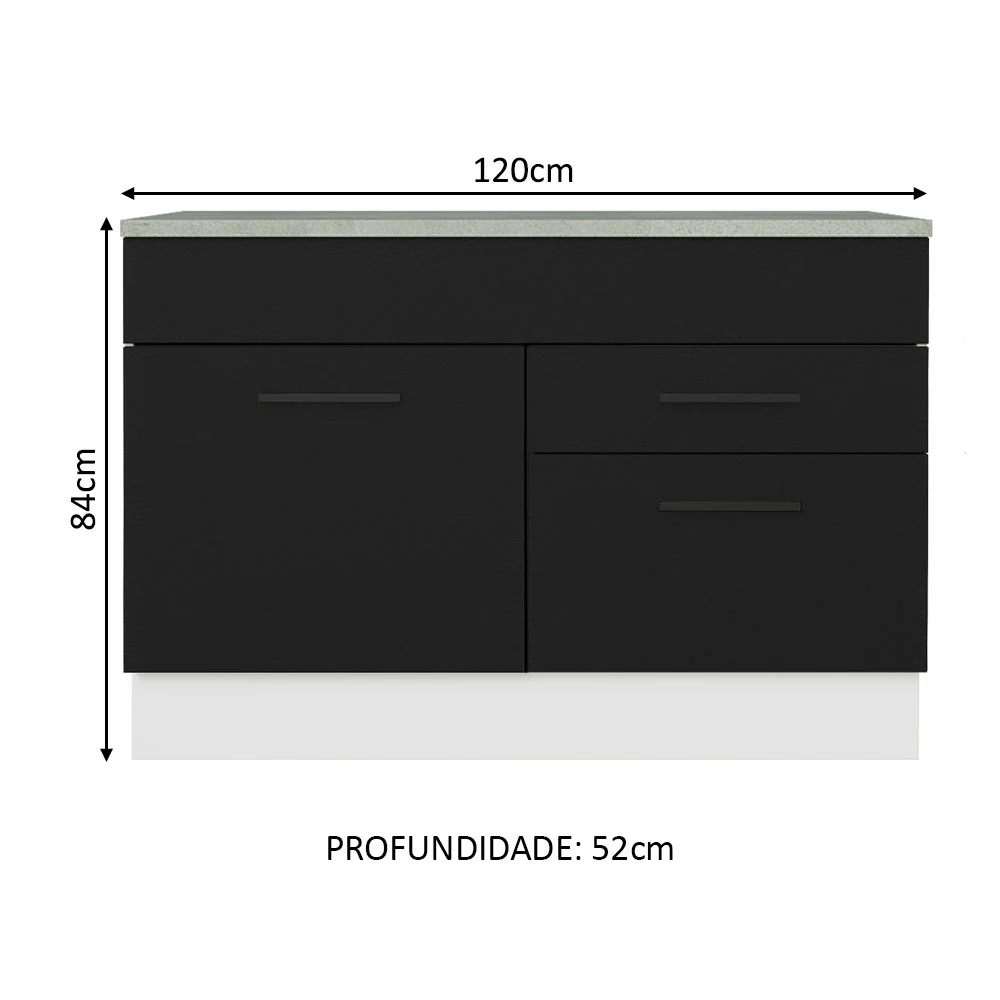 Balcão Cozinha 1 Porta e 2 Gavetas (Com Tampo) Branco/Preto Agata Madesa - Image 2