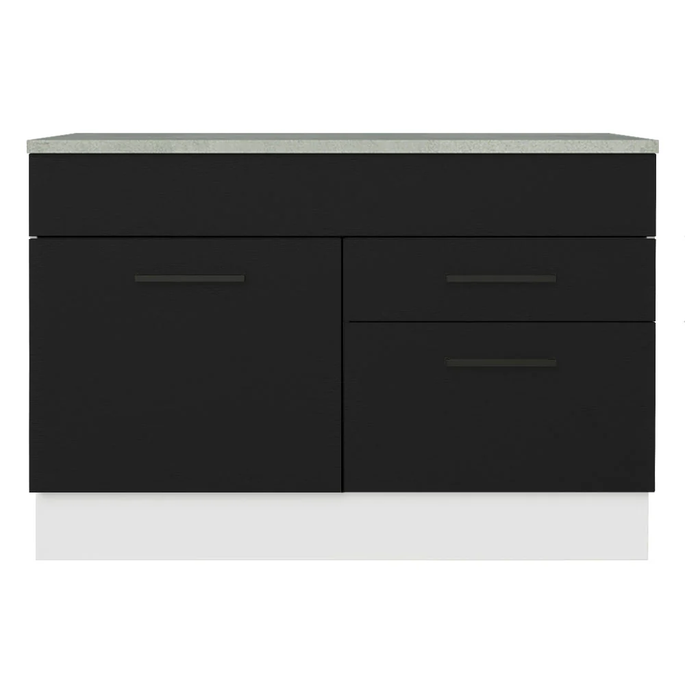 Balcão Cozinha 1 Porta e 2 Gavetas (Com Tampo) Branco/Preto Agata Madesa - Image 3