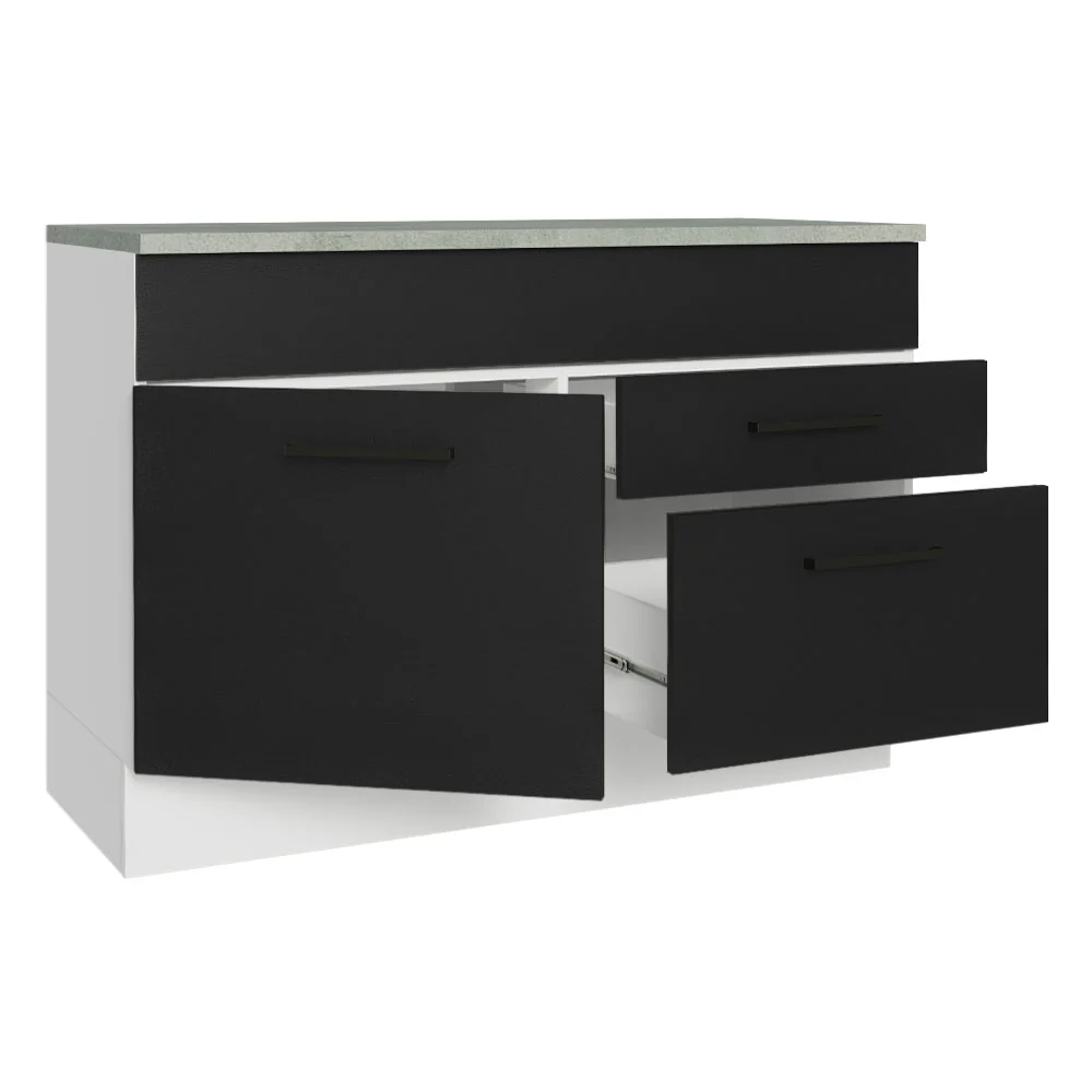 Balcão Cozinha 1 Porta e 2 Gavetas (Com Tampo) Branco/Preto Agata Madesa - Image 4