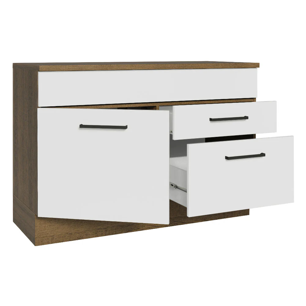 Balcão Cozinha 1 Porta e 2 Gavetas (Com Tampo) Rustic/Branco Agata Madesa - Image 4