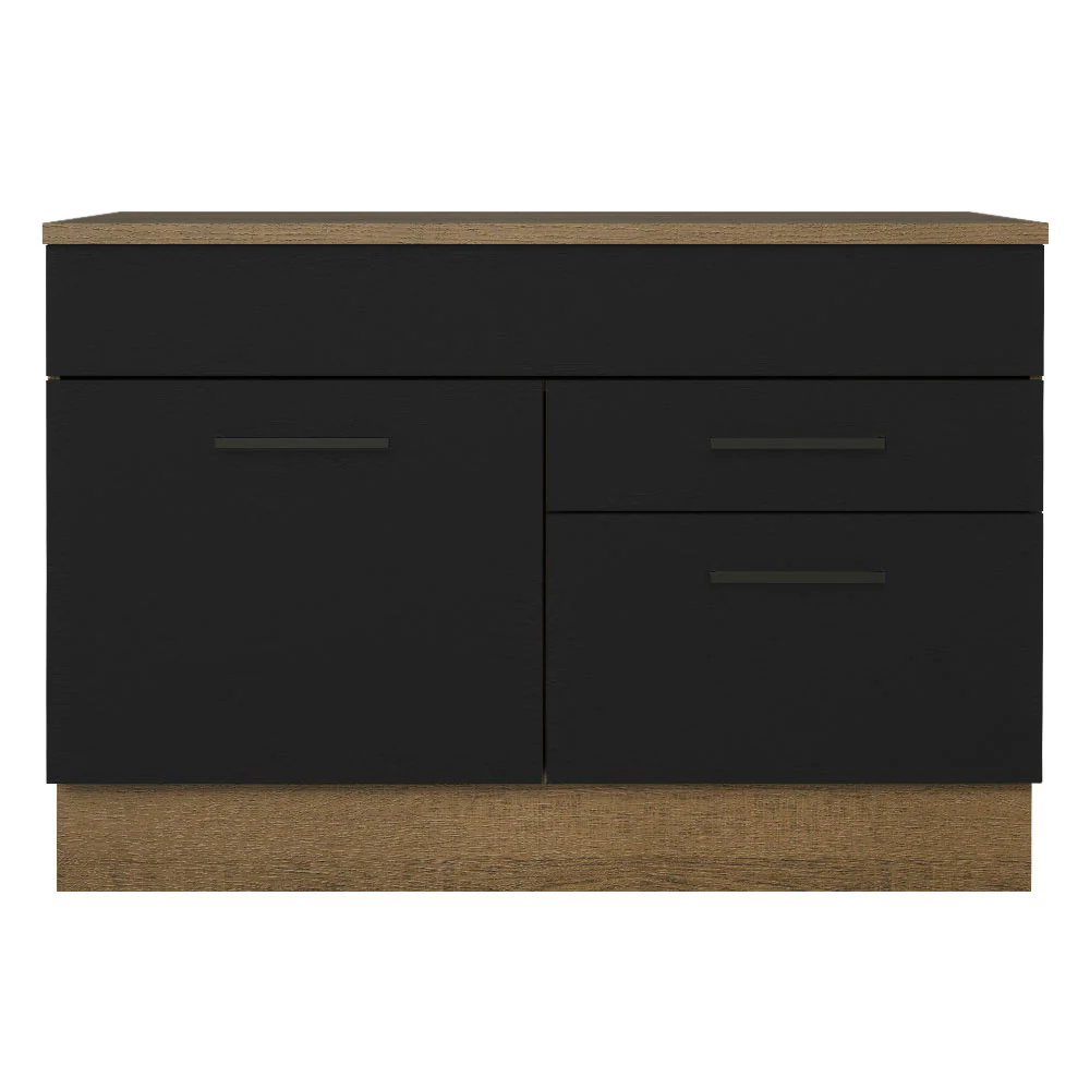 Balcão Cozinha 1 Porta e 2 Gavetas (Com Tampo) Rustic/Preto Agata Madesa - Image 3