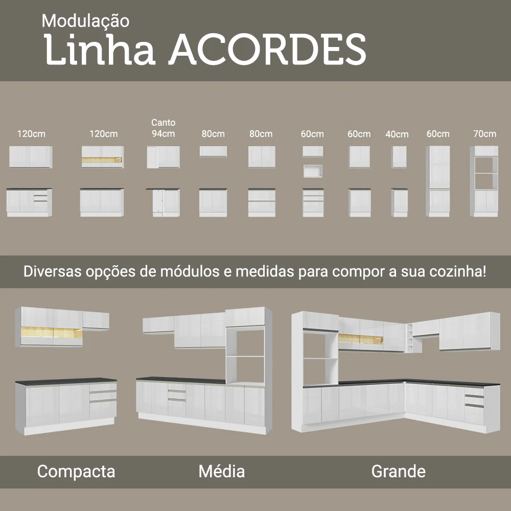 Balcão Cozinha 100% MDF 120 cm 2 Portas Branco Acordes Madesa - Image 10