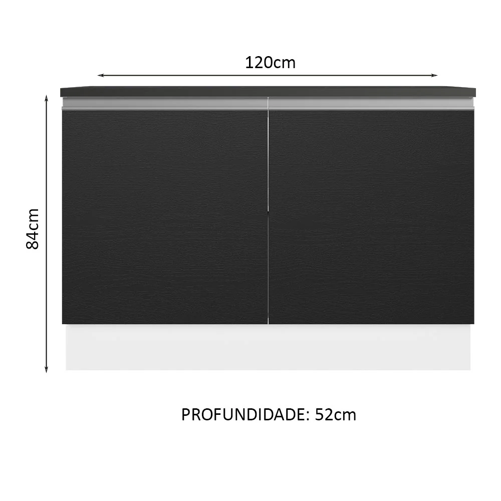 Balcão Cozinha 100% MDF 120 cm 2 Portas Branco/Preto Acordes Madesa - Image 2