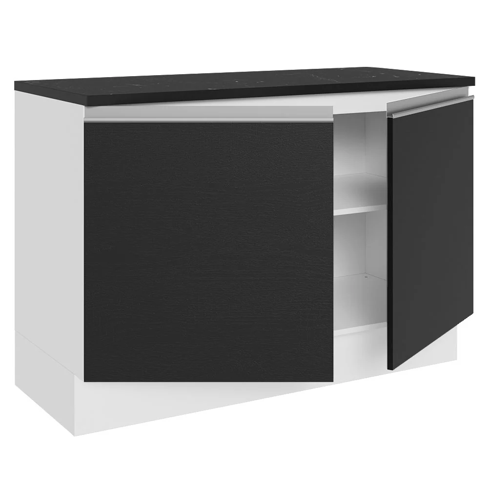 Balcão Cozinha 100% MDF 120 cm 2 Portas Branco/Preto Acordes Madesa - Image 5