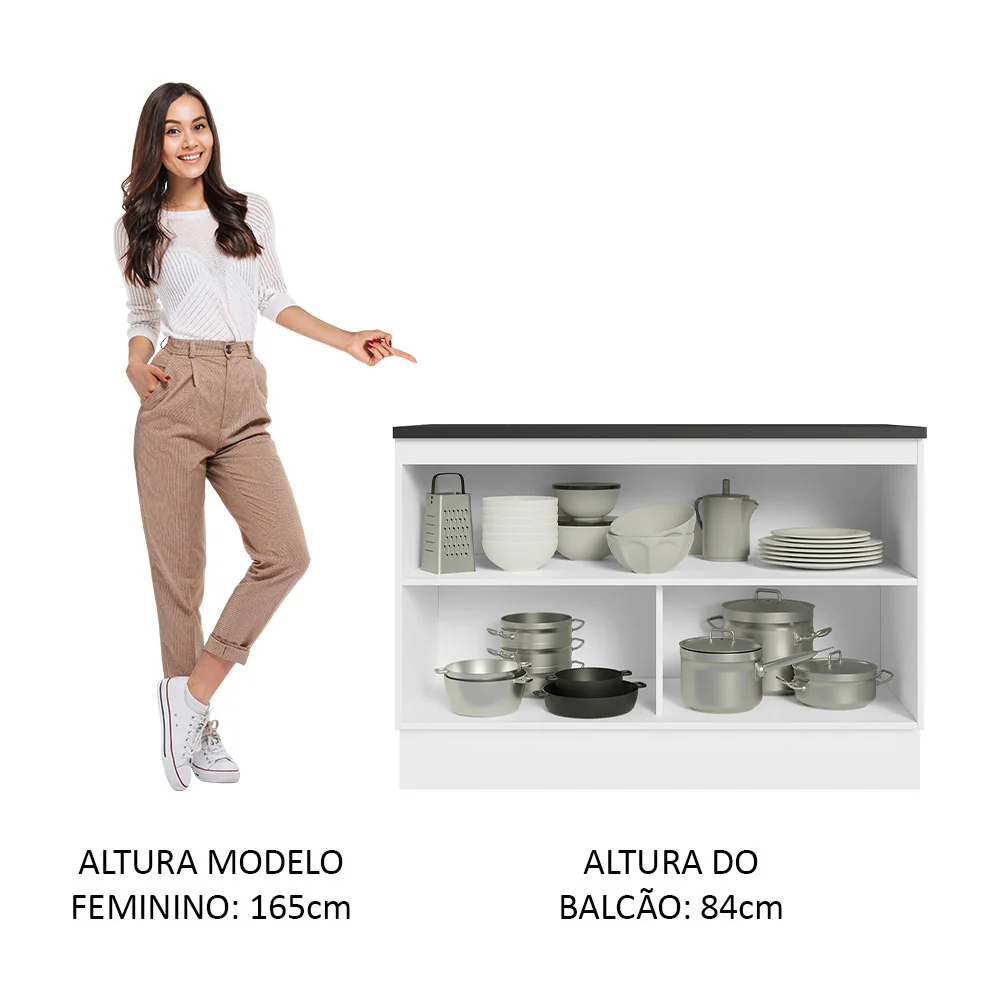 Balcão Cozinha 100% MDF 120 cm 2 Portas Branco/Rustic Acordes Madesa - Image 4