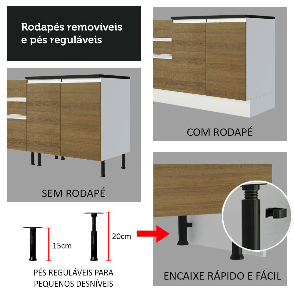 Balcão Cozinha 100% MDF 120 cm 2 Portas Branco/Rustic Acordes Madesa - Image 7