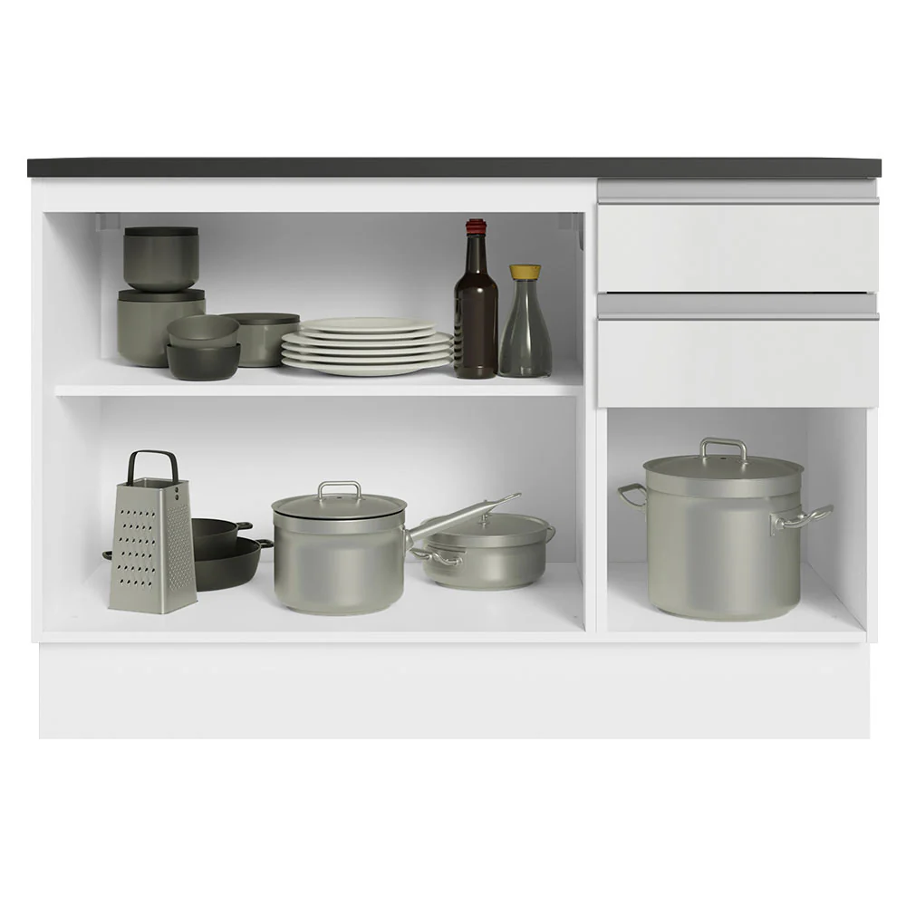 Balcão Cozinha 100% MDF 120 cm 3 Portas e 2 Gavetas Branco Acordes Madesa - Image 3