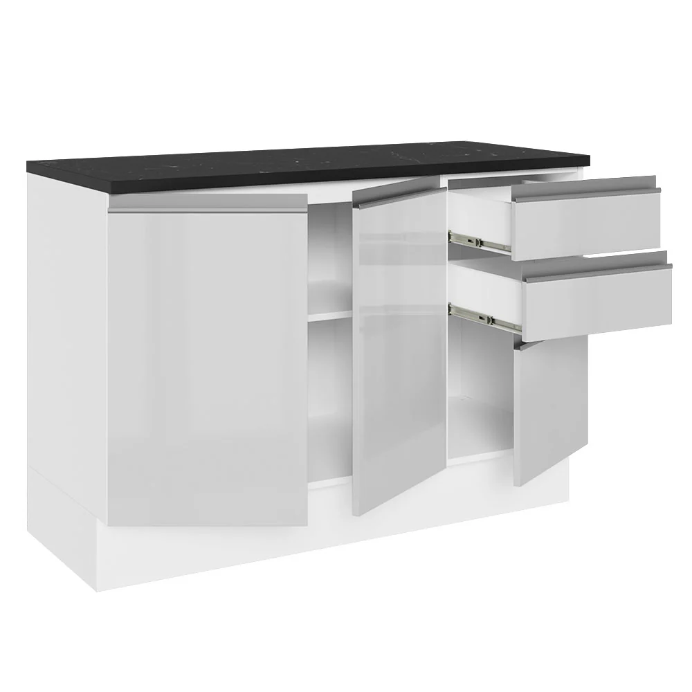 Balcão Cozinha 100% MDF 120 cm 3 Portas e 2 Gavetas Branco Acordes Madesa - Image 4