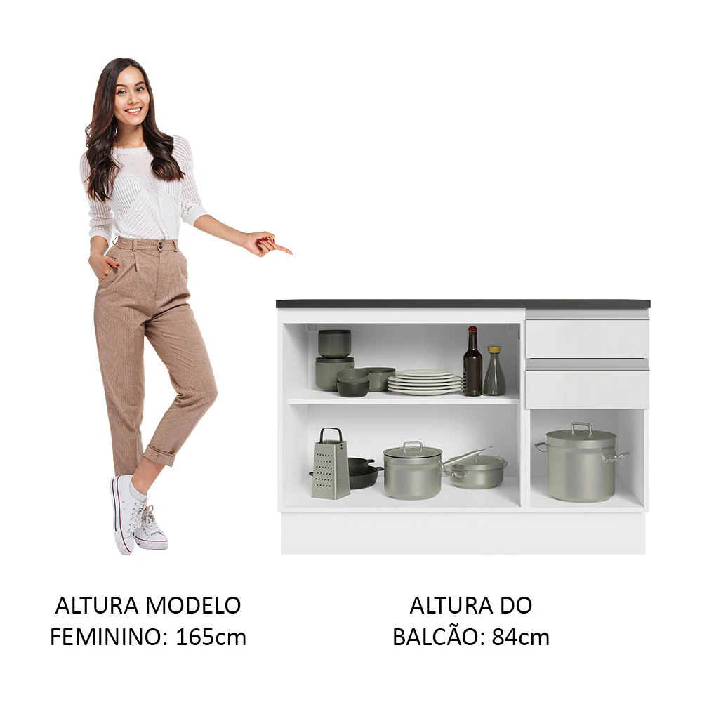 Balcão Cozinha 100% MDF 120 cm 3 Portas e 2 Gavetas Branco Acordes Madesa - Image 5