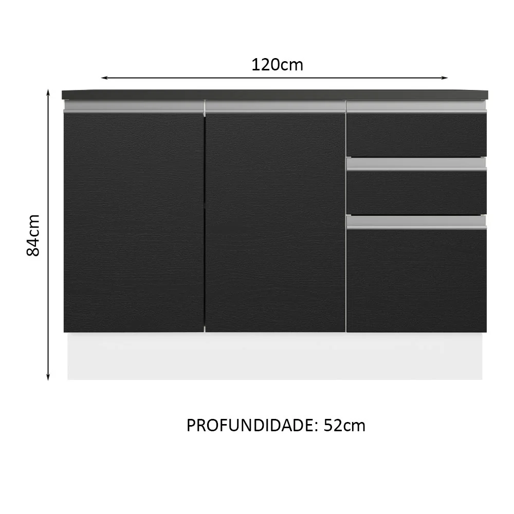 Balcão Cozinha 100% MDF 120 cm 3 Portas e 2 Gavetas Branco/Preto Acordes Madesa - Image 2