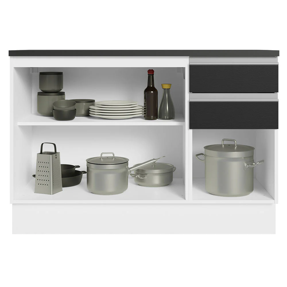 Balcão Cozinha 100% MDF 120 cm 3 Portas e 2 Gavetas Branco/Preto Acordes Madesa - Image 3