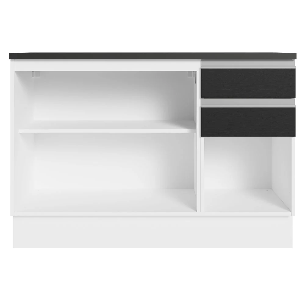 Balcão Cozinha 100% MDF 120 cm 3 Portas e 2 Gavetas Branco/Preto Acordes Madesa - Image 6
