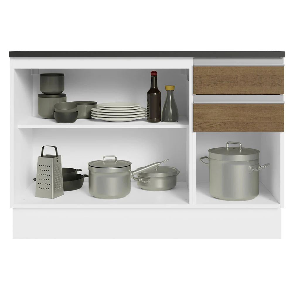 Balcão Cozinha 100% MDF 120 cm 3 Portas e 2 Gavetas Branco/Rustic Acordes Madesa - Image 3