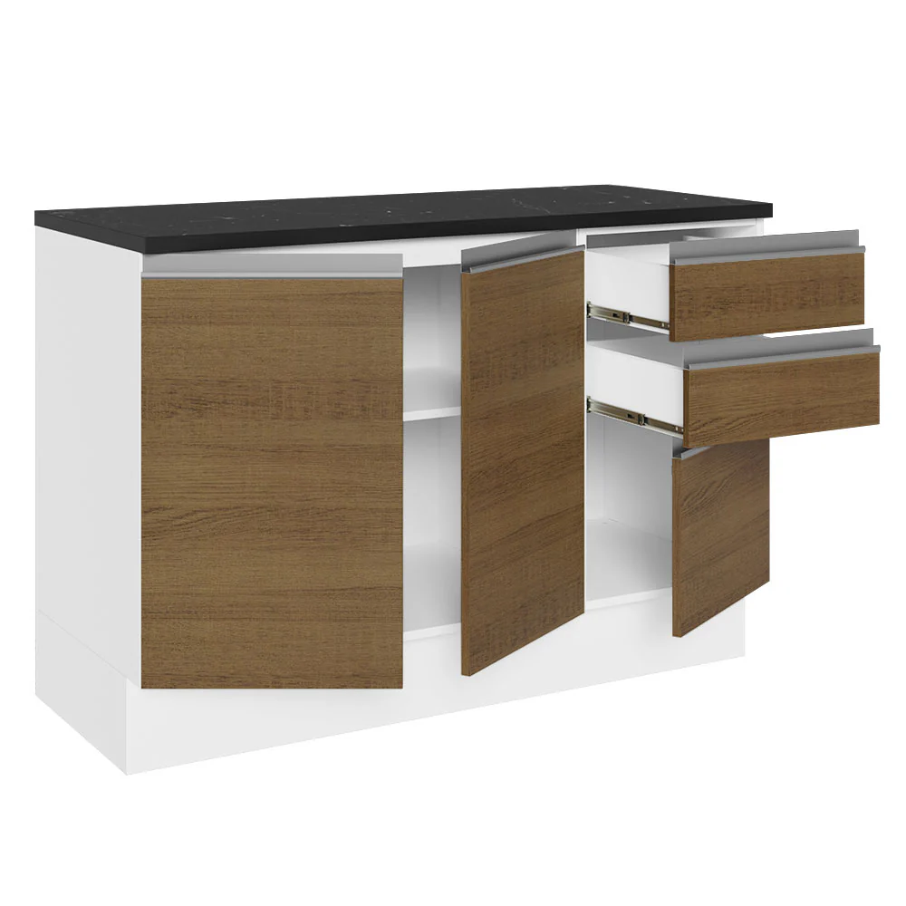 Balcão Cozinha 100% MDF 120 cm 3 Portas e 2 Gavetas Branco/Rustic Acordes Madesa - Image 5