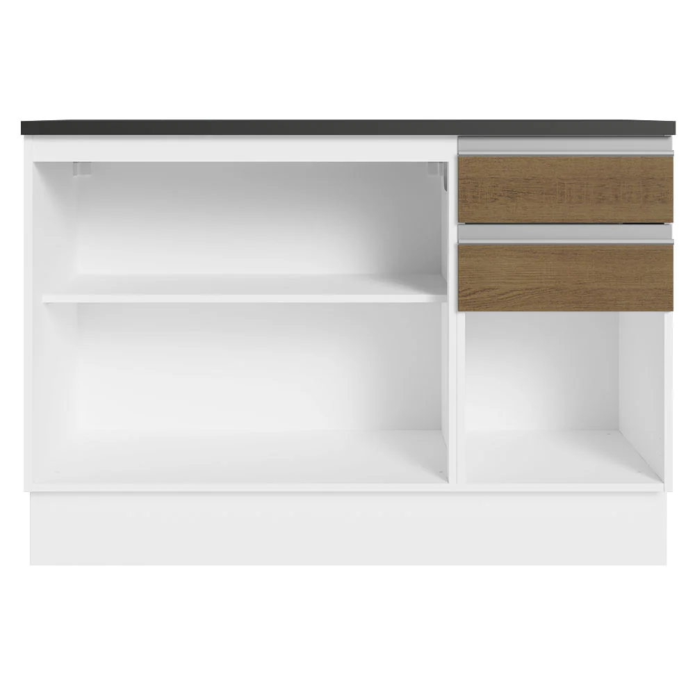 Balcão Cozinha 100% MDF 120 cm 3 Portas e 2 Gavetas Branco/Rustic Acordes Madesa - Image 6