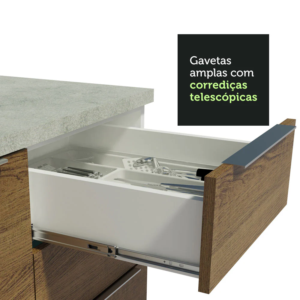 Balcão de Pia Cozinha 120 x 60 cm 1 Porta 2 Gavetas (Sem Tampo) Branco/Rustic Stella Madesa - Image 7