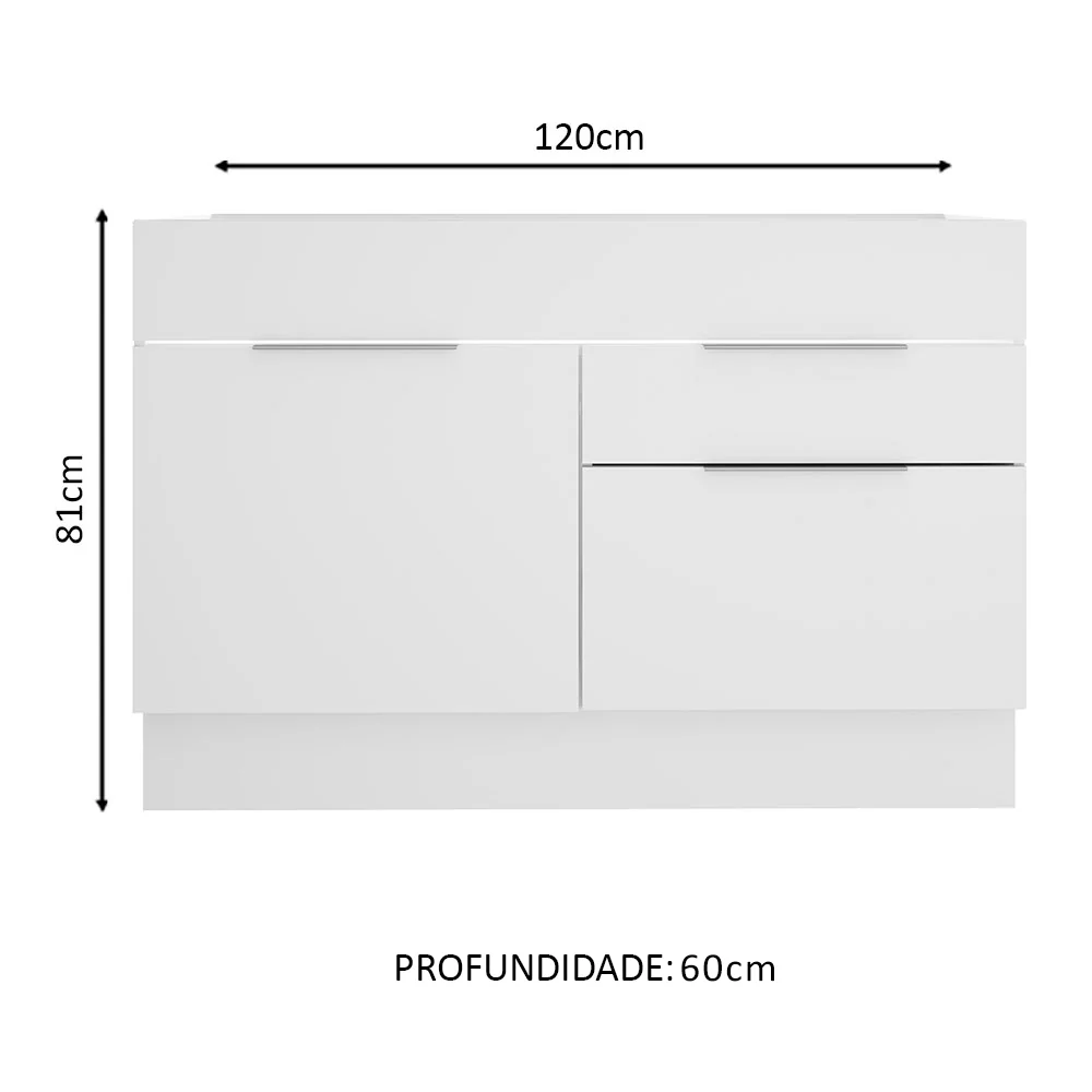 Balcão de Pia Cozinha 120 x 60 cm 1 Porta e 2 Gavetas (Sem Tampo) Branco Stella Madesa - Image 2