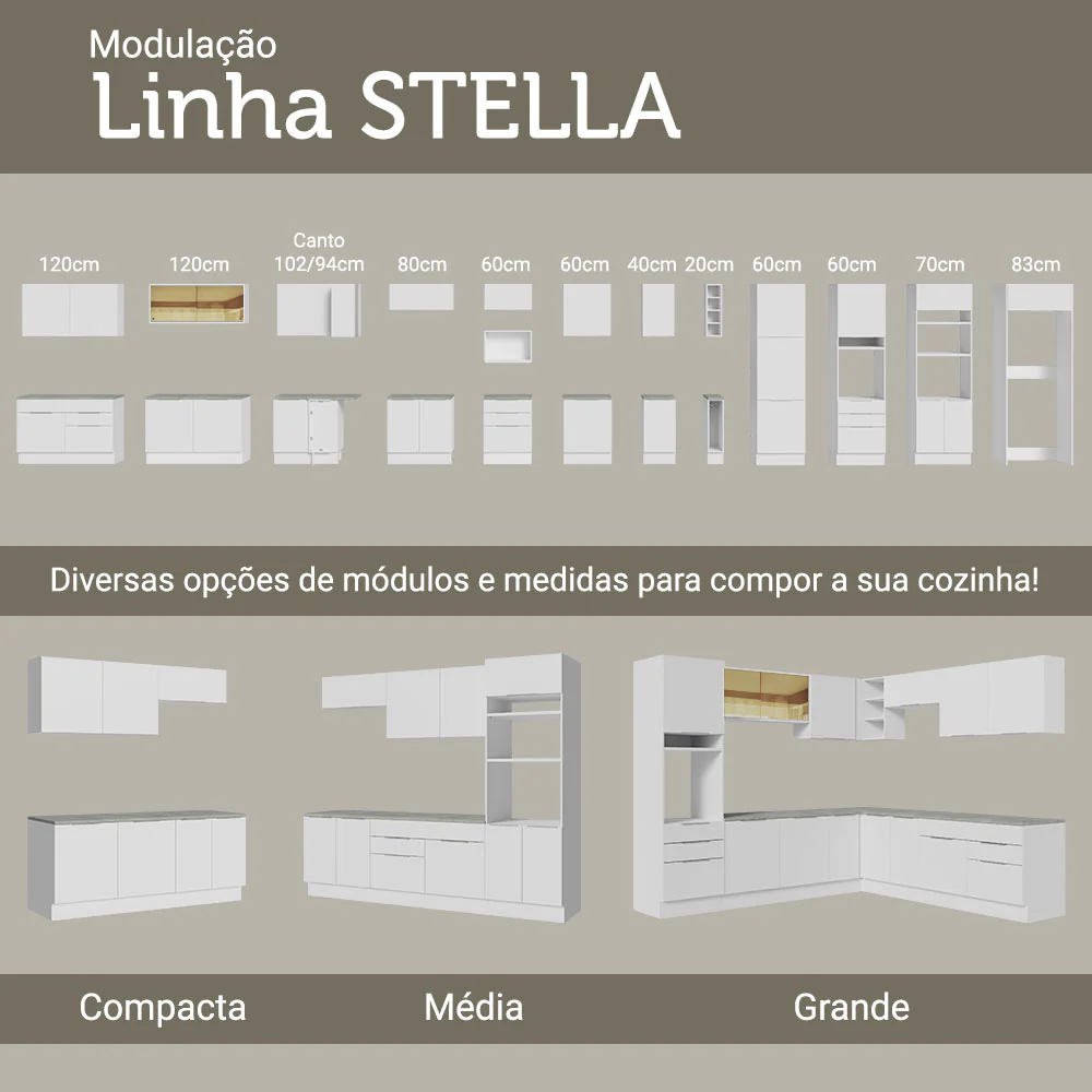 Balcão de Pia Cozinha 120 x 60 cm 1 Porta e 2 Gavetas (Sem Tampo) Branco Stella Madesa - Image 9
