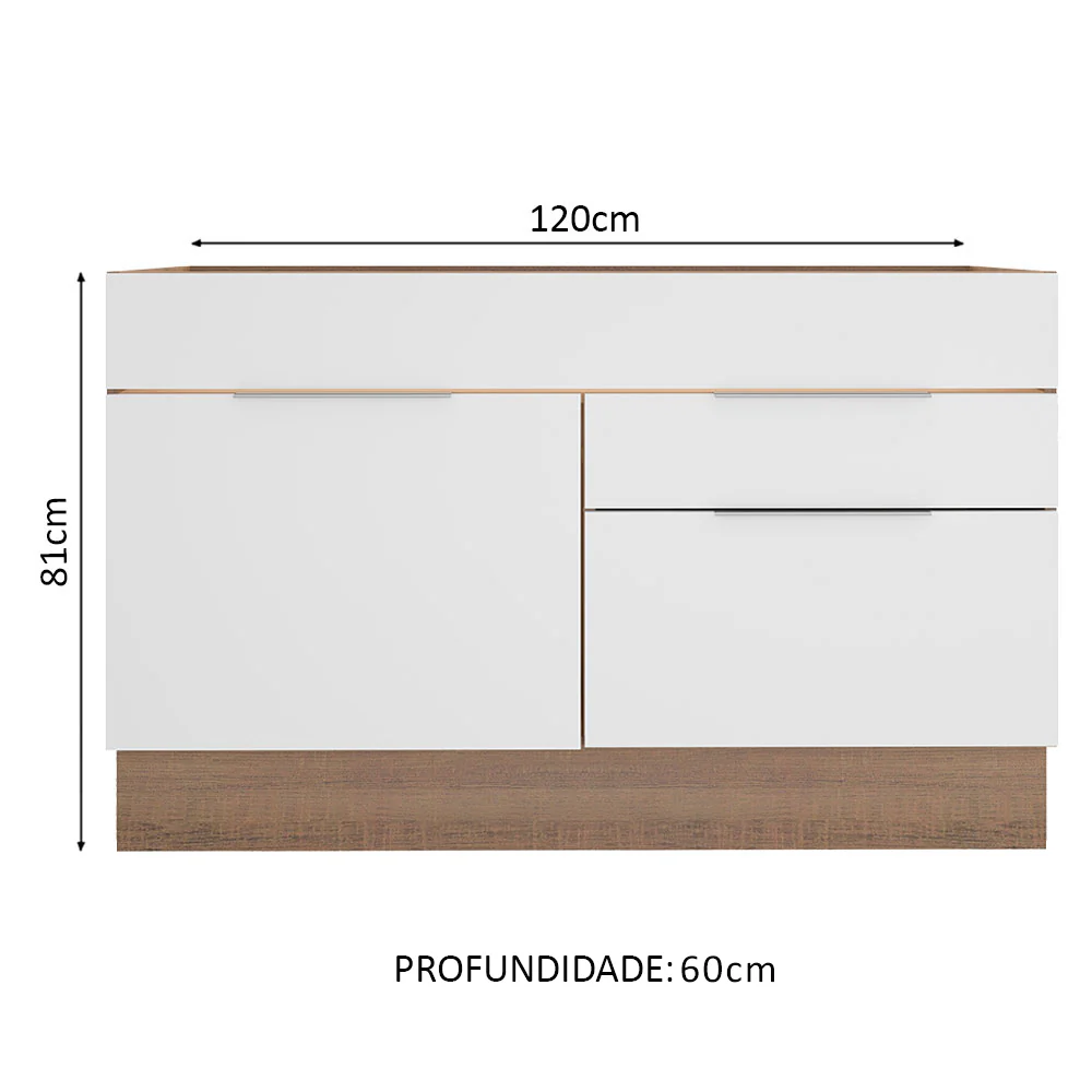 Balcão de Pia Cozinha 120 x 60 cm 1 Porta 2 Gavetas (Sem Tampo) Rustic/Branco Stella Madesa - Image 2