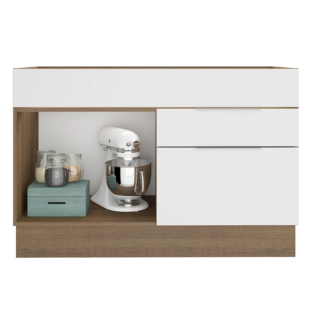 Balcão de Pia Cozinha 120 x 60 cm 1 Porta 2 Gavetas (Sem Tampo) Rustic/Branco Stella Madesa - Image 3
