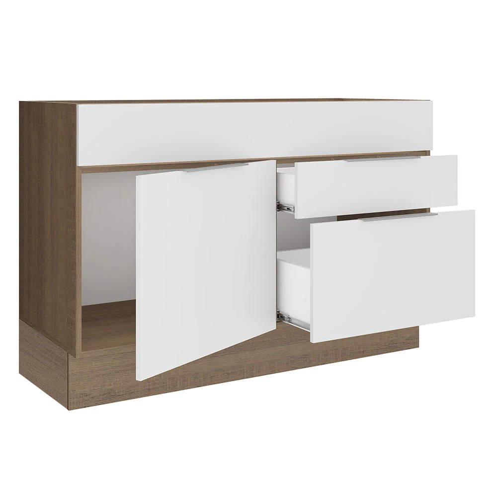 Balcão de Pia Cozinha 120 x 60 cm 1 Porta 2 Gavetas (Sem Tampo) Rustic/Branco Stella Madesa - Image 4