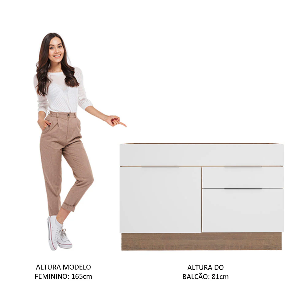Balcão de Pia Cozinha 120 x 60 cm 1 Porta 2 Gavetas (Sem Tampo) Rustic/Branco Stella Madesa - Image 5