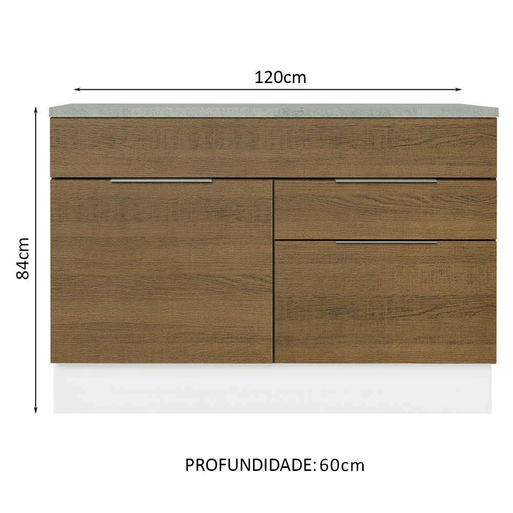 Balcão Cozinha 120 x 60 cm 1 Portas e 2 Gavetas (Com Tampo) Branco/Rustic Stella Madesa - Image 2
