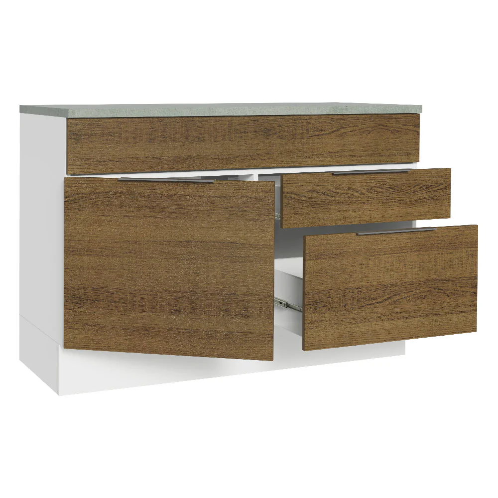 Balcão Cozinha 120 x 60 cm 1 Portas e 2 Gavetas (Com Tampo) Branco/Rustic Stella Madesa - Image 4
