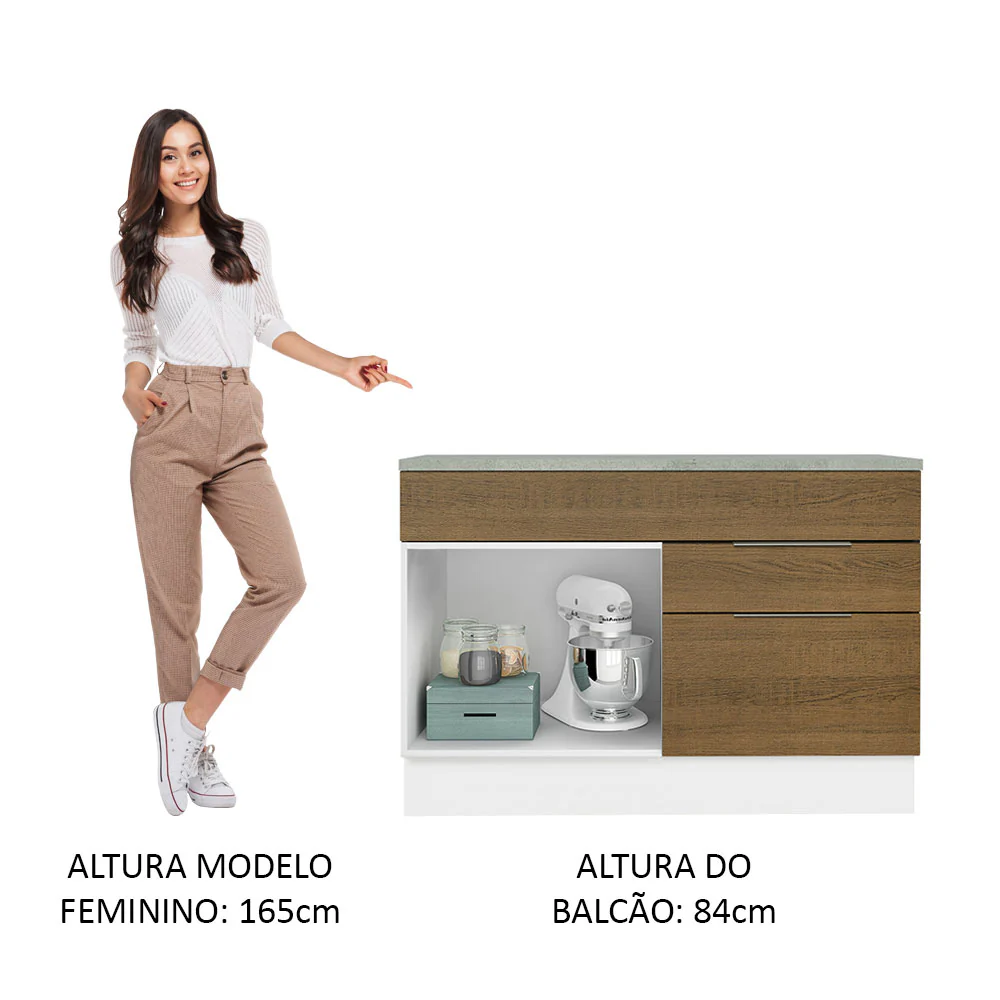 Balcão Cozinha 120 x 60 cm 1 Portas e 2 Gavetas (Com Tampo) Branco/Rustic Stella Madesa - Image 5