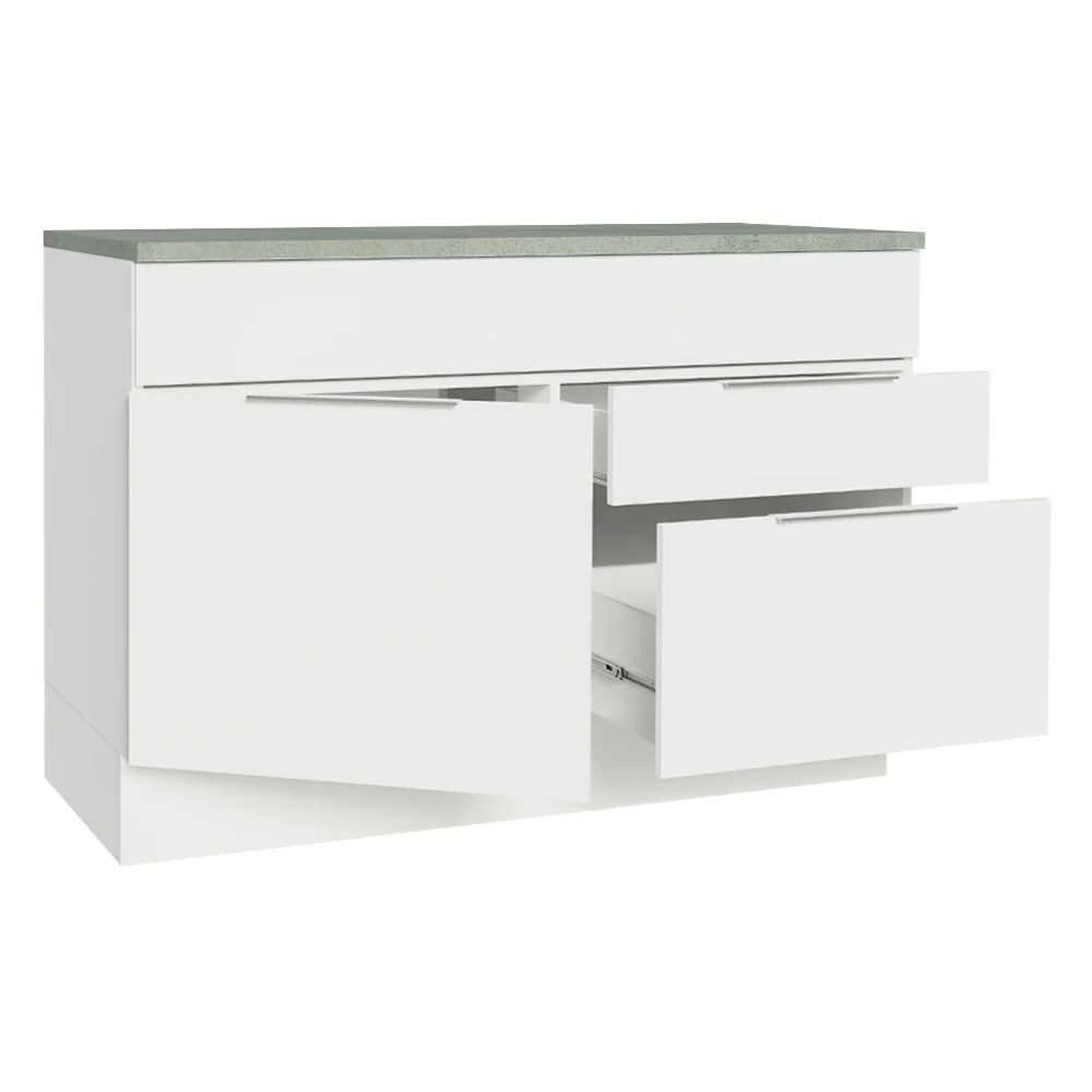 Balcão Cozinha 120 x 60 cm 1 Portas e 2 Gavetas (Com Tampo) Branco Stella Madesa - Image 4