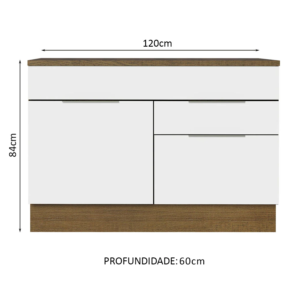 Balcão Cozinha 120 x 60 cm 1 Portas e 2 Gavetas (Com Tampo) Rustic/Branco Stella Madesa - Image 2