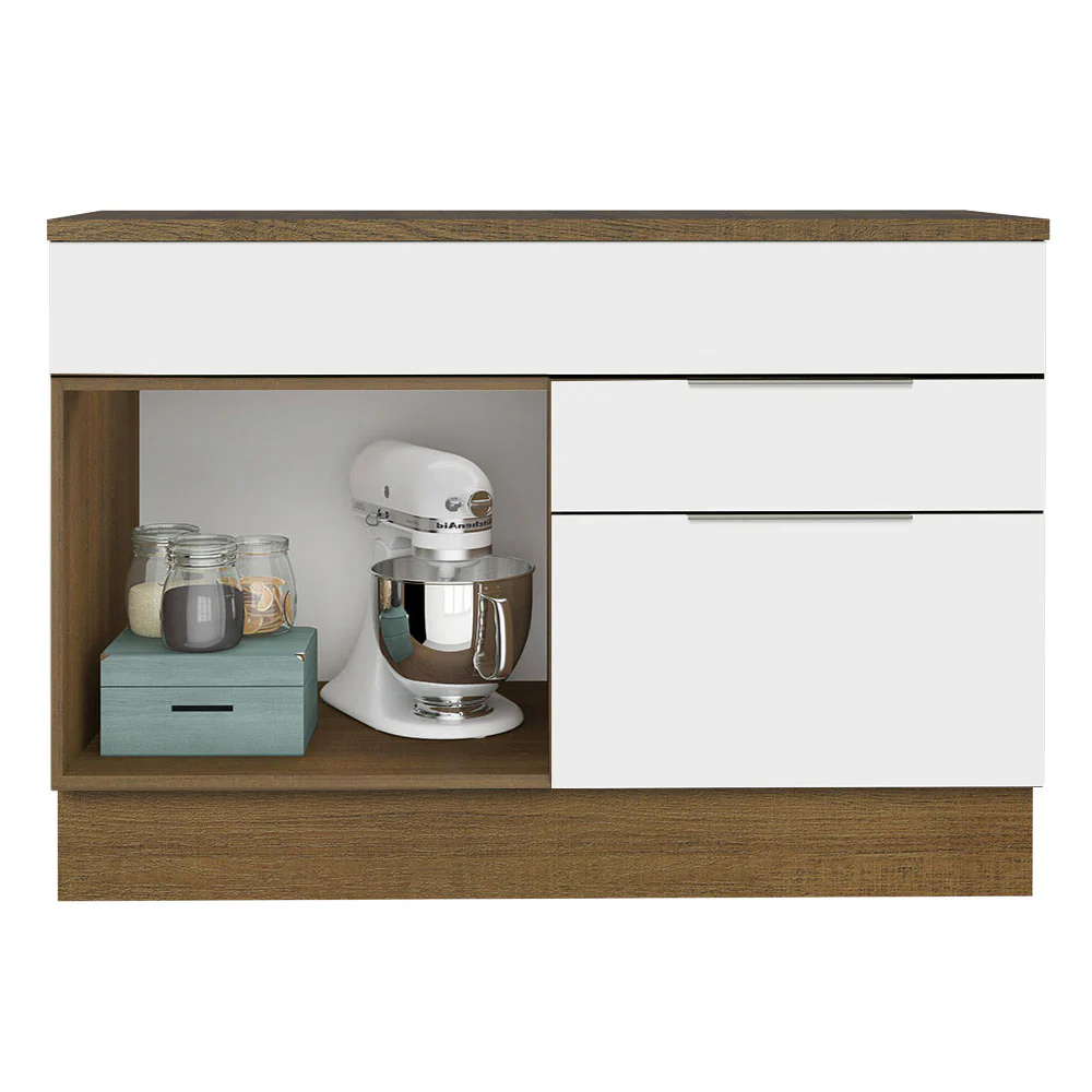 Balcão Cozinha 120 x 60 cm 1 Portas e 2 Gavetas (Com Tampo) Rustic/Branco Stella Madesa - Image 3